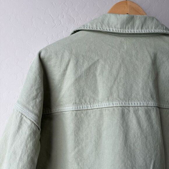 Helsa Utility Denim Oversized Button Up Shacket Overshirt Sage Green Size M/L - Picture 8 of 9